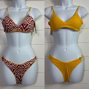 Maaji Swimsuit Triangle Bikini Reversible Yellow / Brown sz M